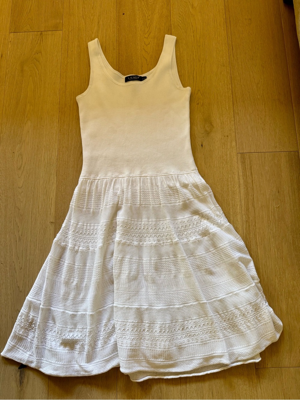 Lauren Ralph Lauren Tiered Pointelle Tank White Ribbed Bodice & Crochet Dress - Picture 2 of 4